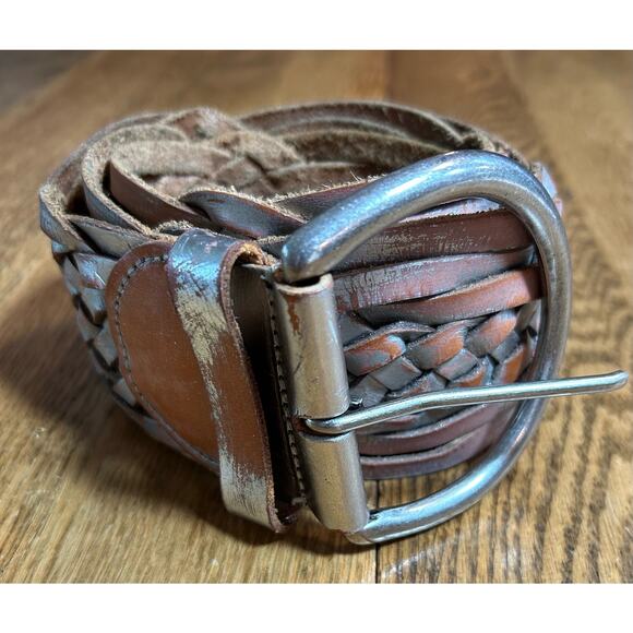 Express Sliver Leather Wide Woven Belt Sz M - Picture 1 of 5
